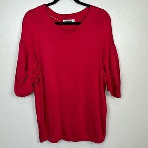 Jil Sander Pink Cotton Blend Gathered Mid Length Sleeve Top Size L